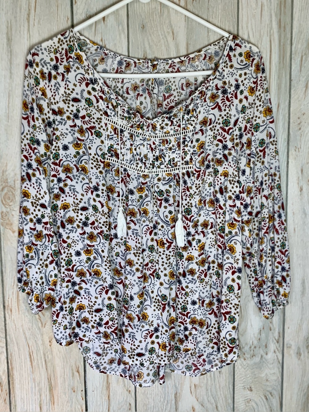 Mossimo Supply Co Sz Med Bohemian Peasant Floral Flowy W/ Ties - Picture 2 of 6